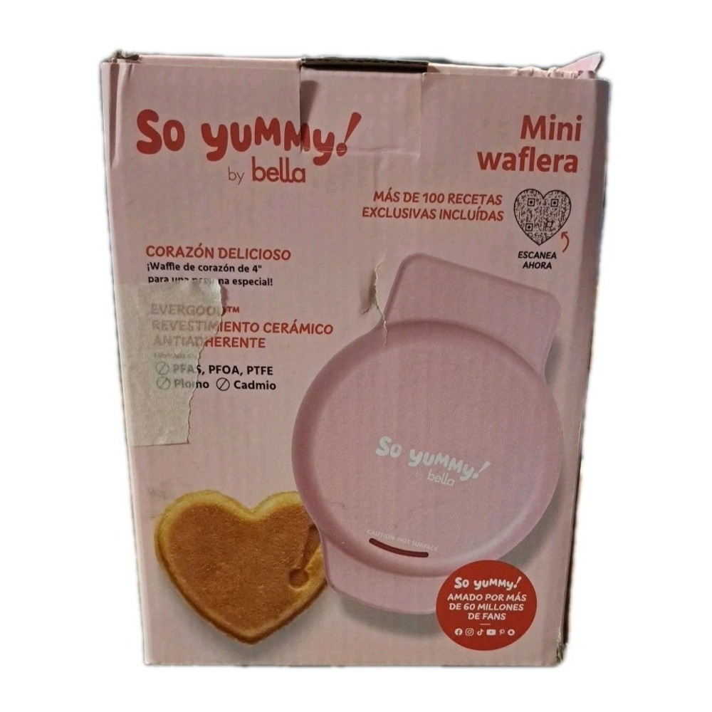 NEW So yummy By Bella Heart Shaped Mini Waffle Maker In Pink Breakfast Fun